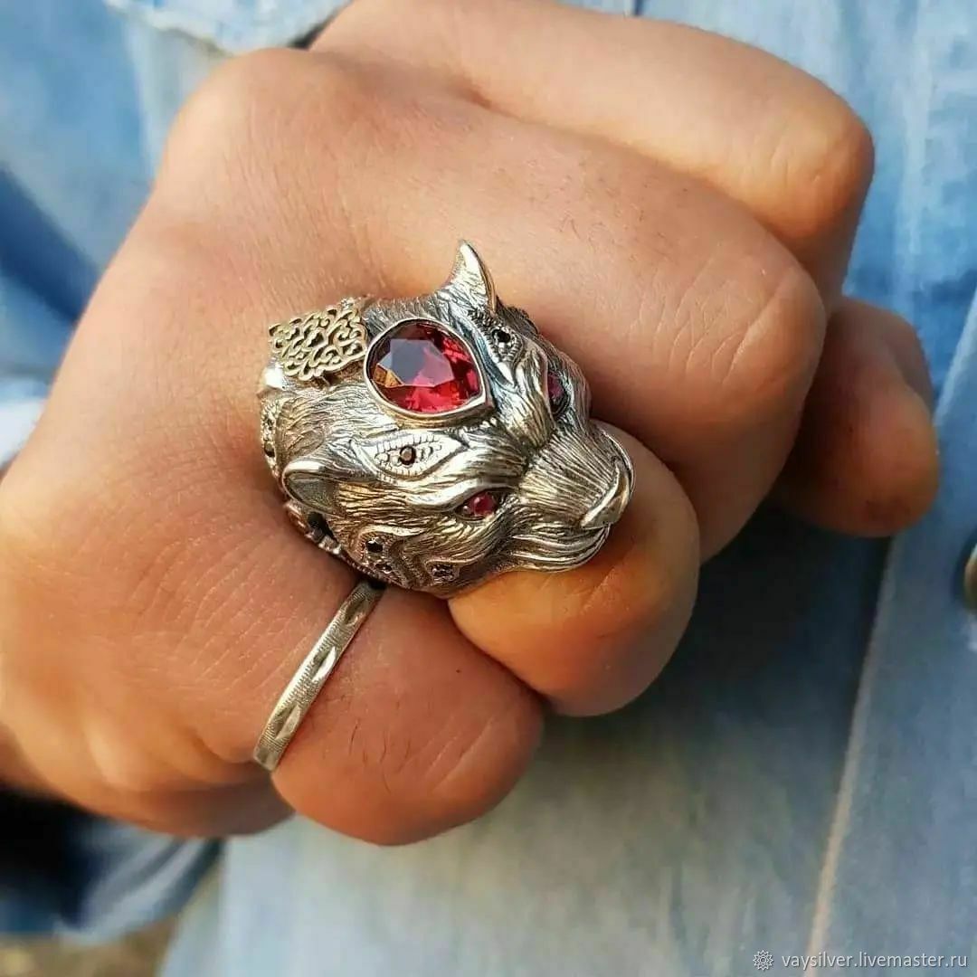 Кольцо из серебра: Хищная пантера с открытой пастью ручной работы, Кольца, Стамбул,  Фото №1