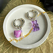Украшения handmade. Livemaster - original item Earrings rings with pendants marmalade bear and heart. Handmade.