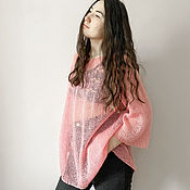 Одежда handmade. Livemaster - original item Tunic gossamer Mohair loose, Transparent women`s tunic pink. Handmade.