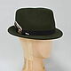 Tyrolean hat with feathers. Color dark olive, Hats1, Moscow,  Фото №1