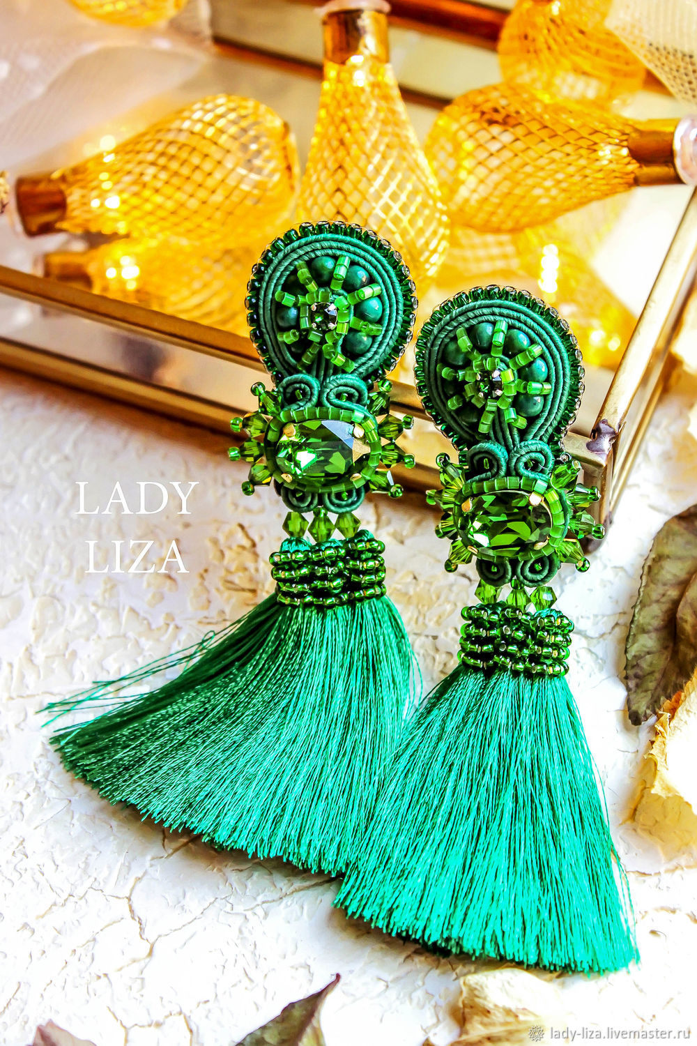 Olivia earrings, green earrings, long tassel earrings, bright, Tassel earrings, Armavir,  Фото №1