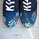 Sneakers with a pattern painted sneakers, women's sneakers, dark blue, flowers, patterns, ornament
