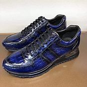 Обувь ручной работы handmade. Livemaster - original item Sneakers made of crocodile skin, in dark blue, unisex model.. Handmade.