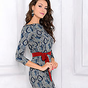 Одежда handmade. Livemaster - original item Viscose dress Oriental motifs, grey blue straight midi. Handmade.
