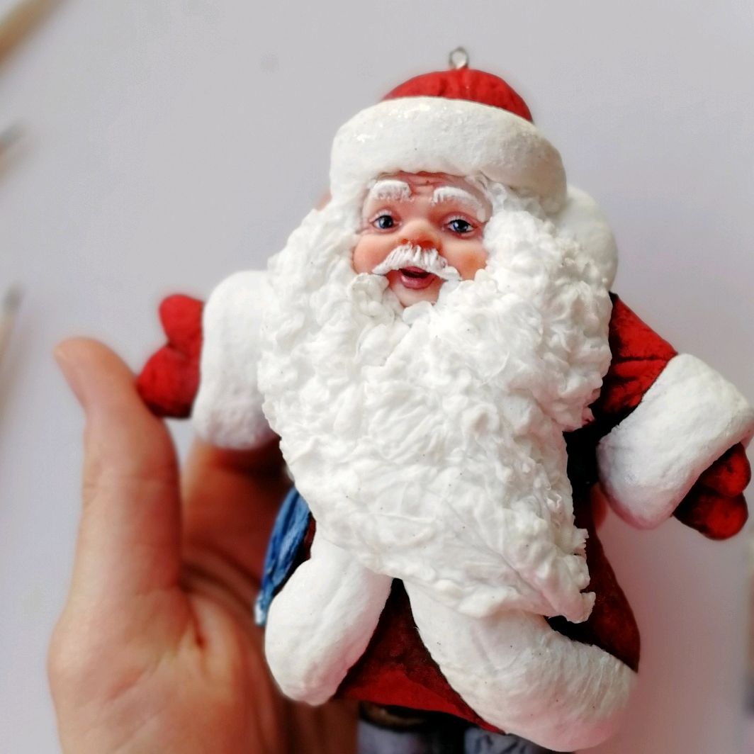Добрый Дед Мороз из ваты игрушка под новогоднюю ёлку