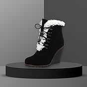 Винтаж handmade. Livemaster - original item 38 size! Winter ankle boots made of velour and sheepskin wedge. Handmade.