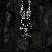 Украшения handmade. Livemaster - original item Sinister Hammer of Thor with wolves — steel pendant on a chain. Handmade.