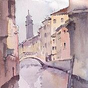 Картины и панно handmade. Livemaster - original item Pictures: Diptych in watercolor Venice (urban landscape gray-pink ochre. Handmade.