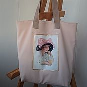 Сумки и аксессуары handmade. Livemaster - original item Beach bag beige Shopper Bag with applique Tote Bag with lady. Handmade.