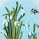 Картина Галантусы из серии «Ботаническая коллекция. Весна».  Вышивка лентами. Миниатюра. Панно на стену. Фрагмент.