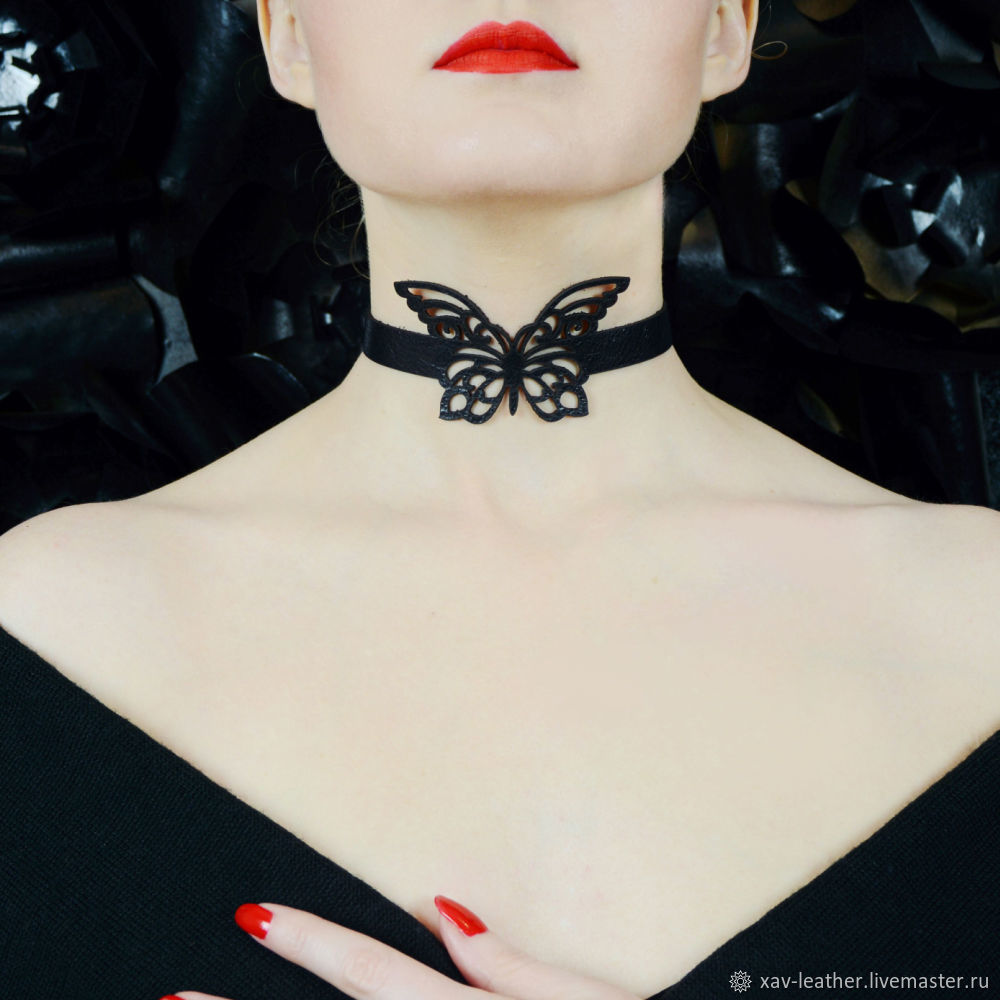 Elegant leather choker Butterfly 