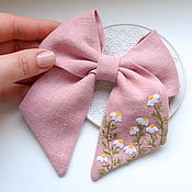 Украшения handmade. Livemaster - original item Bow, linen - Daisy embroidery. Handmade.