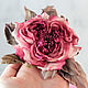 Брошь Английская роза из шёлка, цветок из ткани. Брошь-зажим. Цветочный домик. Украшения из ткани. Интернет-магазин Ярмарка Мастеров.  Фото №2