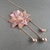 Украшения handmade. Livemaster - original item Lotus necklace with rose quartz and pearls, pendant with beaded pendants. Handmade.