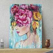 Картины и панно handmade. Livemaster - original item Painting of a girl with flowers on her head. Oil painting Girl. Handmade.