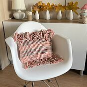 Для дома и интерьера handmade. Livemaster - original item Decorative pillow knitted in Scottish plaid light pink 35cm. Handmade.