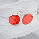 Large red earrings made of brass Round brass earrings boho Flower, Earrings, Ulan-Ude,  Фото №1