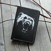 Сумки и аксессуары handmade. Livemaster - original item Leather passport cover with drawings of an Angry bear. Handmade.