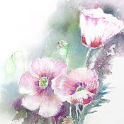 Картины и панно handmade. Livemaster - original item Watercolor miniatures. Three pink poppies.. Handmade.