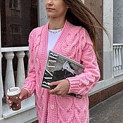 Кардиганы: Женское вязаное пальто с капюшоном оверсайз беж на заказ