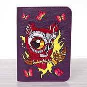 Сумки и аксессуары handmade. Livemaster - original item Owl Hand Painted Passport Cover, Purple Leather. Handmade.