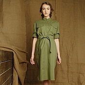Одежда handmade. Livemaster - original item shirt dress green military-inspired dress linen dress summer. Handmade.