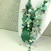 Украшения handmade. Livemaster - original item Mint - Sea Etude. Necklace made of natural stones, fabric flowers. Handmade.