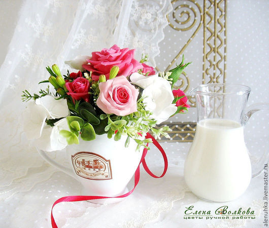 Интерьерные композиции ручной работы. Ярмарка Мастеров - ручная работа. Купить Букет из полимерной глины "Малина со сливками". Handmade.