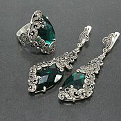 Украшения handmade. Livemaster - original item Ring Earrings Marcasite Emerald 925 Sterling Silver VAN0004. Handmade.