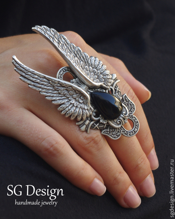 Silver ring 'angel' Black onyx Gift to a girl, Rings, Yalta,  Фото №1