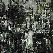 Картины и панно handmade. Livemaster - original item Green painting 40 by 40 cm painting palette knife painting night city. Handmade.