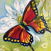 Картины и панно handmade. Livemaster - original item Oil painting Butterfly on a flower. Handmade.