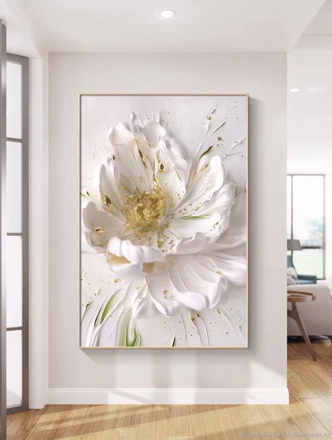 Текстурная картина маслом Белый цветок 3d объем, Картины, Москва,  Фото №1