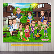 Сувениры и подарки handmade. Livemaster - original item Collective cartoon (portrait). Family and a house in the country, a gift to parents. Handmade.