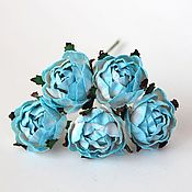 Материалы для творчества handmade. Livemaster - original item Paper flowers for scrapbooking ranunculus turquoise with white, 1pc.. Handmade.