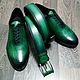 Oxfords and strap, made of genuine leather, hand made, in green color, Oxfords, St. Petersburg,  Фото №1