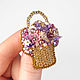 Beaded brooch Basket with flowers, pink brooch, Brooches, Smolensk,  Фото №1