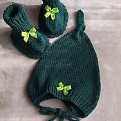 Одежда детская handmade. Livemaster - original item Baby kit 3-6 months, cap and booties, 100%Merino. Handmade.
