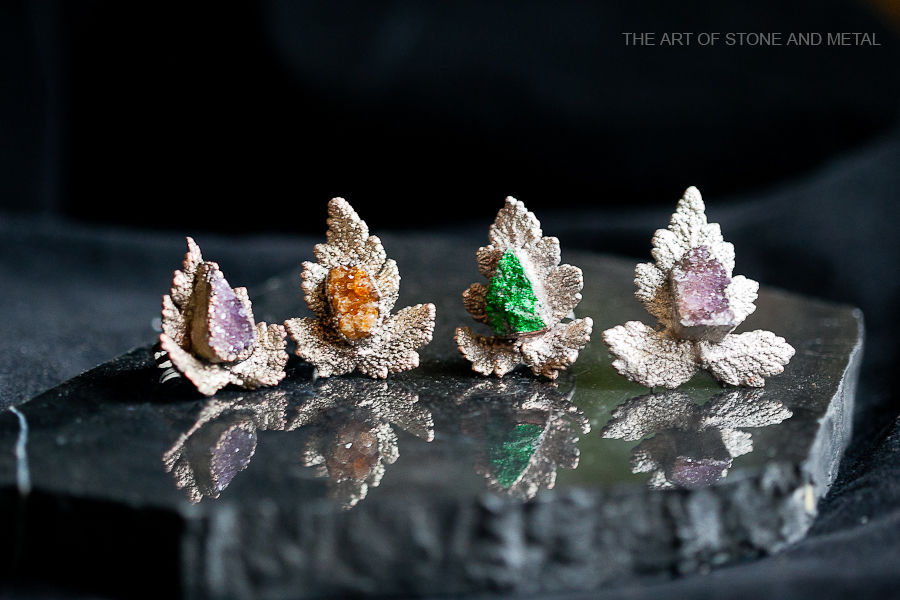 Ring with brush amethyst, citrine, garnet uvarovite 'Leaf Dragon', Rings, St. Petersburg,  Фото №1