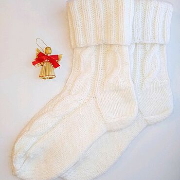 Аксессуары ручной работы. Ярмарка Мастеров - ручная работа RussianSocks Носки вязаные пуховые белые теплый пух норки. Handmade.