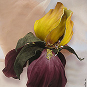 Украшения handmade. Livemaster - original item Leather flowers. Decoration brooch hairpin IRIS ANGELLO-2. Yellow,Burgundy. Handmade.