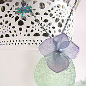 Украшения handmade. Livemaster - original item Pendant with a Real Hydrangea Flower Rainbow Lilac Dragonfly. Handmade.