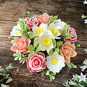 Косметика ручной работы handmade. Livemaster - original item Soap bouquet in a glass of Daffodils, freesias, roses and daisies. Handmade.
