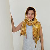Аксессуары handmade. Livemaster - original item Mustard scarf stole felted on silk for a Gift to a woman on March 8. Handmade.