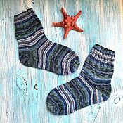 Аксессуары handmade. Livemaster - original item Men`s socks 42 p Knitted Wool Striped Blue Warm. Handmade.