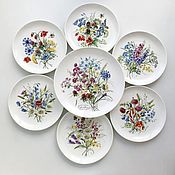Посуда handmade. Livemaster - original item Painted porcelain dessert Set of plates bouquet of wildflowers. Handmade.