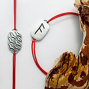 Украшения handmade. Livemaster - original item Ansuz, Bracelet on a red thread with Ansuz rune double-sided, silver. Handmade.