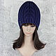  Beanie hat elastic band with braids knitted women's Dark Blue. Caps. Space Cat Knitting. My Livemaster. Фото №5