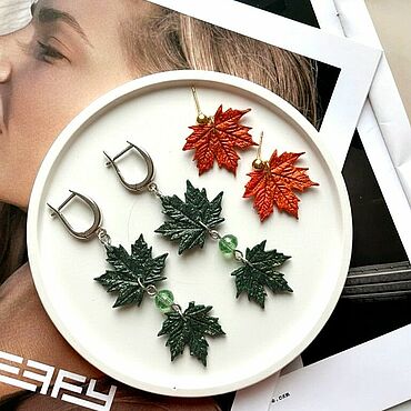 Украшения ручной работы. Ярмарка Мастеров - ручная работа Авторские серьги кленовый лист, осенние серёжки женские бижутерия. Handmade.