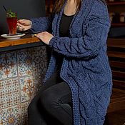 cardigans: Women's knitted cardigan Heart oversize in jeans color